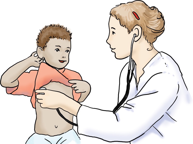 Ärztin untersucht ein Kind