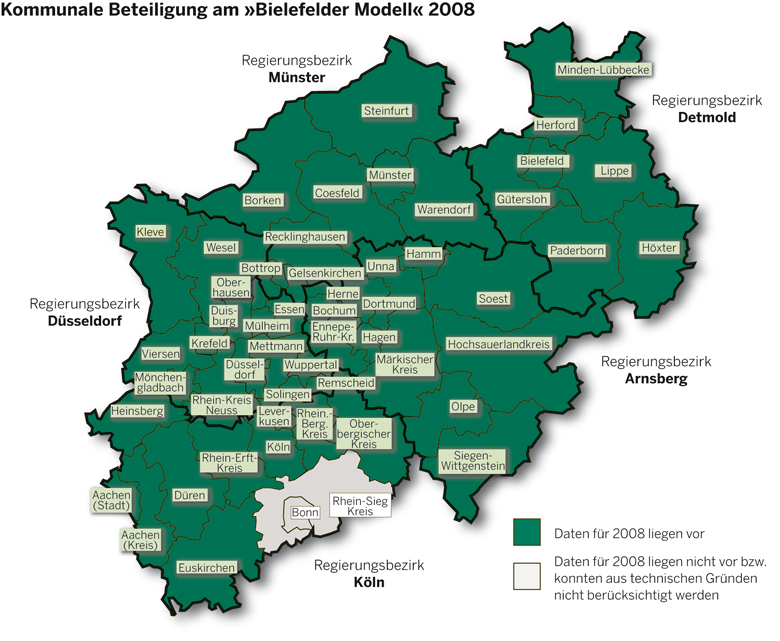 NRW-Karte mit den beteiligten Kommunen