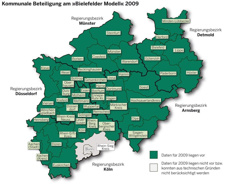 NRW-Karte mit den beteiligten Kommunen