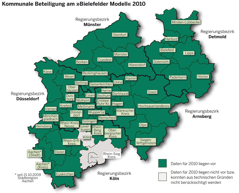 NRW-Karte mit den beteiligten Kommunen