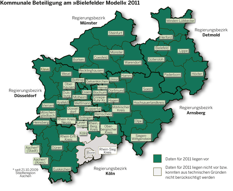 NRW-Karte mit den beteiligten Kommunen