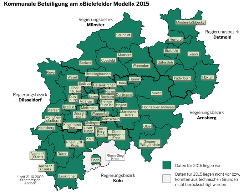 NRW-Karte mit den beteiligten Kommunen