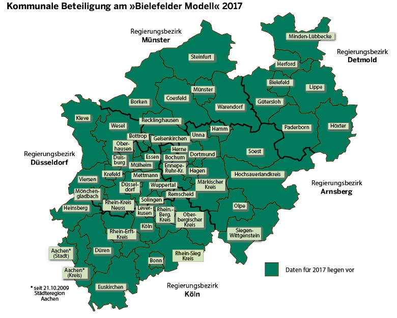 NRW-Karte mit den beteiligten Kommunen